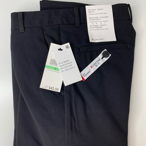 Calvin Klein Big Boy's Stretch Satin Pants Black Size 8 - Picture 2 of 9